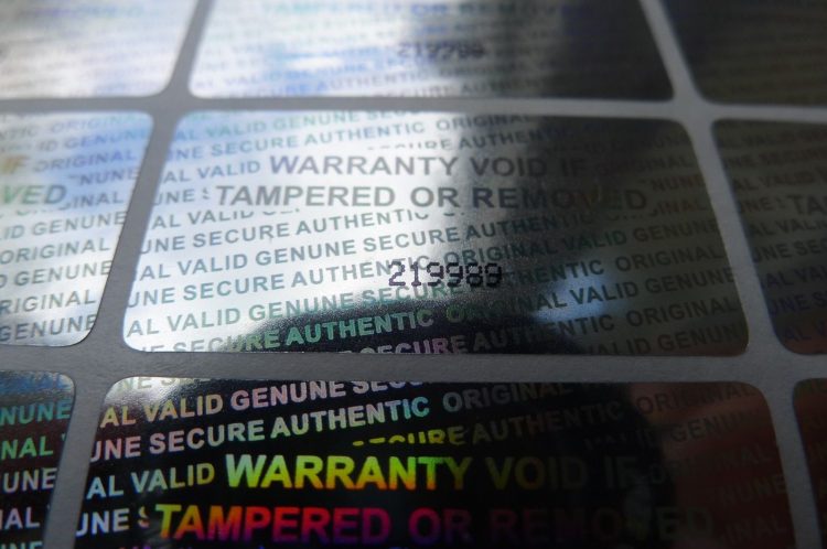 Silver 0.60in x1.20in (15mm x 30 mm) serial # TAMPER EVIDENT SECURITY VOID HOLOGRAM LABELS
