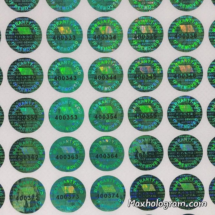 Dark Green 0.50 inch 14 mm serial # TAMPER EVIDENT SECURITY VOID HOLOGRAM LABELS