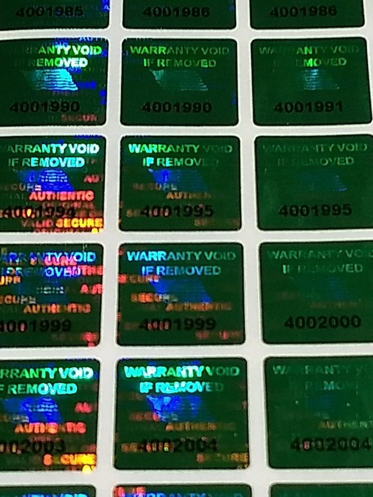 Green 0.60 inch 15 mm x15 mm pair serial # TAMPER EVIDENT SECURITY VOID HOLOGRAM LABELS
