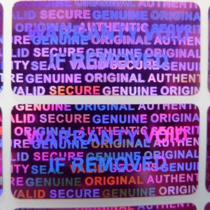 Purple 0.60in x1.20in (15mm x 30 mm) serial # TAMPER EVIDENT SECURITY VOID HOLOGRAM LABELS