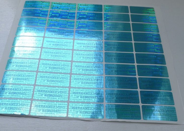 Blue 0.60in x1.20in (15mm x 30 mm) serial # TAMPER EVIDENT SECURITY VOID HOLOGRAM LABELS