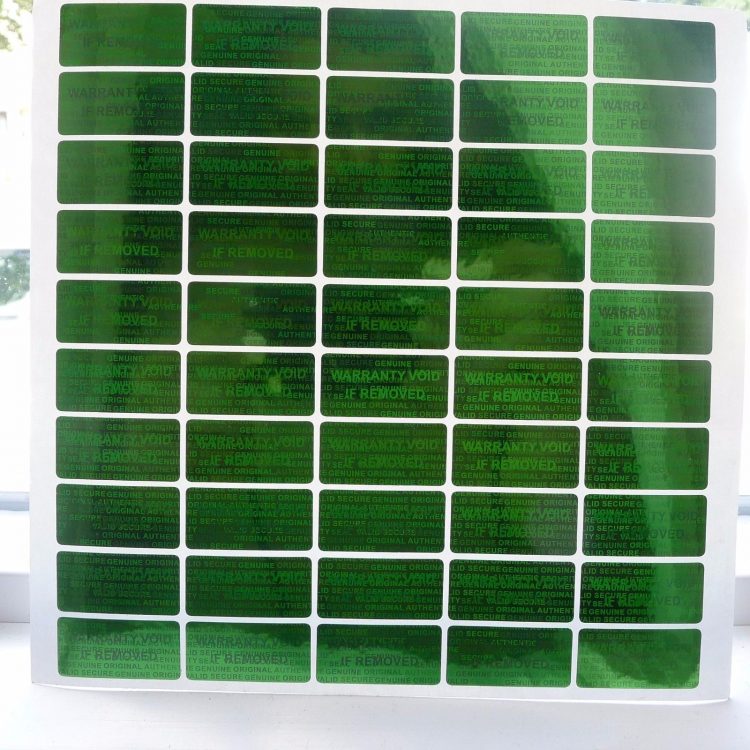 Green Rectangle 15 mm x 30 mm (0.60 in x 1.20 in) serial # TAMPER EVIDENT SECURITY VOID HOLOGRAM LABELS