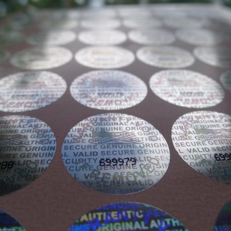 Silver 0.68 inch 17 mm serial # TAMPER EVIDENT SECURITY VOID HOLOGRAM LABELS